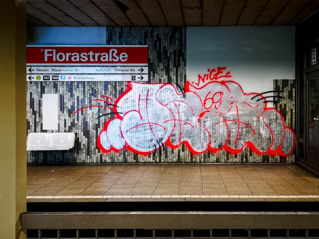 Graffiti im UBahnhof Florastrasse, KölnNippes